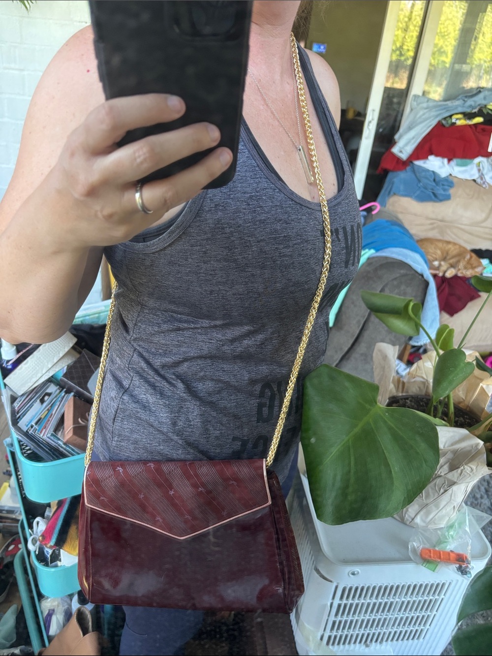 Linea Patent Leather Burgundy Envelope Crossbody with Contrast Trim - Picture 14 of 14